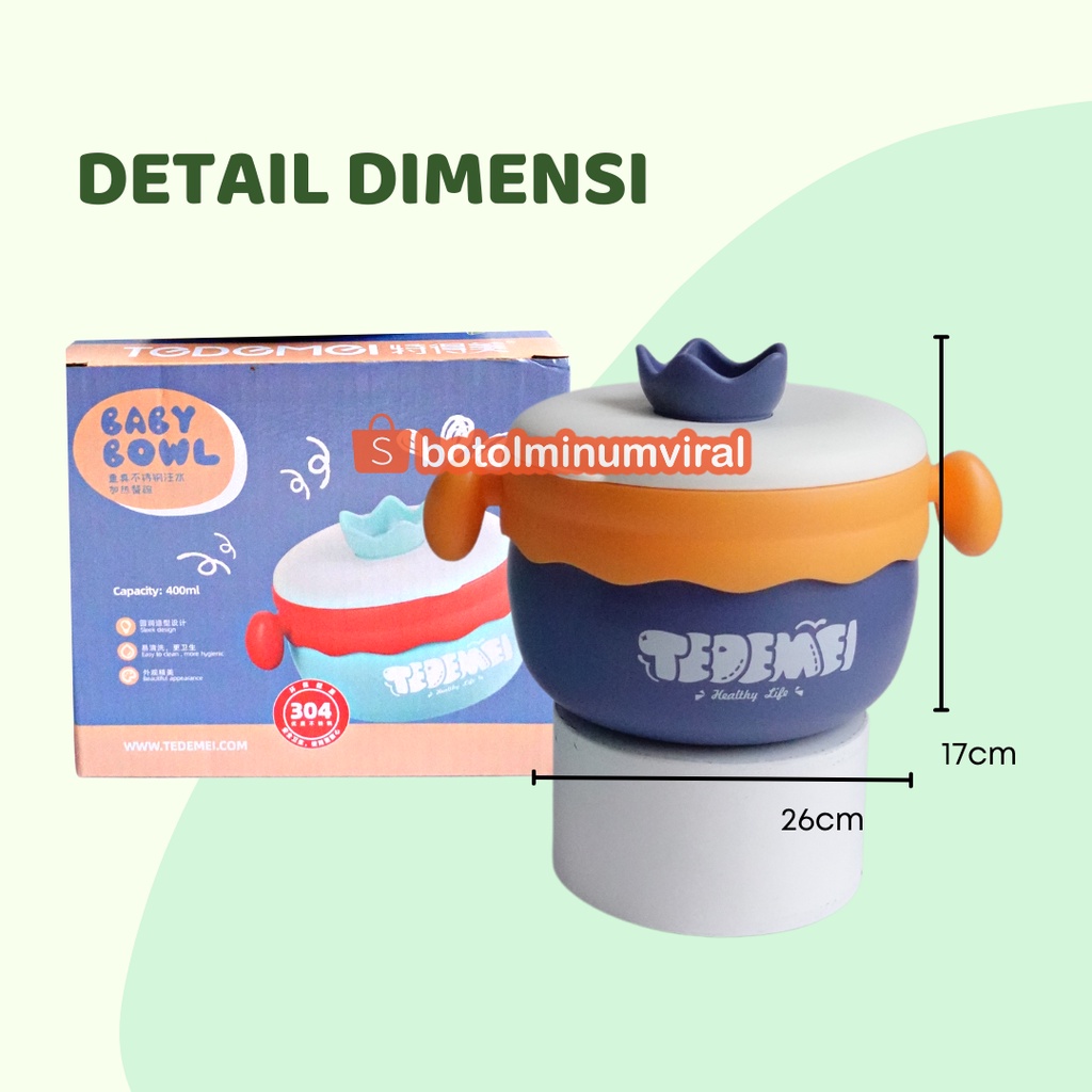 Baby Bowl Stainless Steel Insulation Warming Tedemei Feeding Cup MPASI