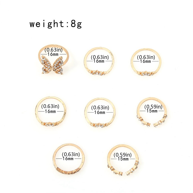 8pcs/set Korea Fashion Cincin Emas Kupu-Kupu Berongga Mutiara Cincin Jari Rings Untuk Aksesoris Perhiasan Wanita