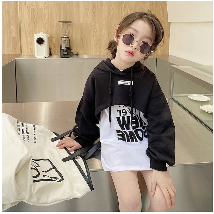 babyfit 7thn keatas baju dress crop hoody sweater 2 in1 bolero shirt BLACKGREYPINK baju abege abg import my-0504r