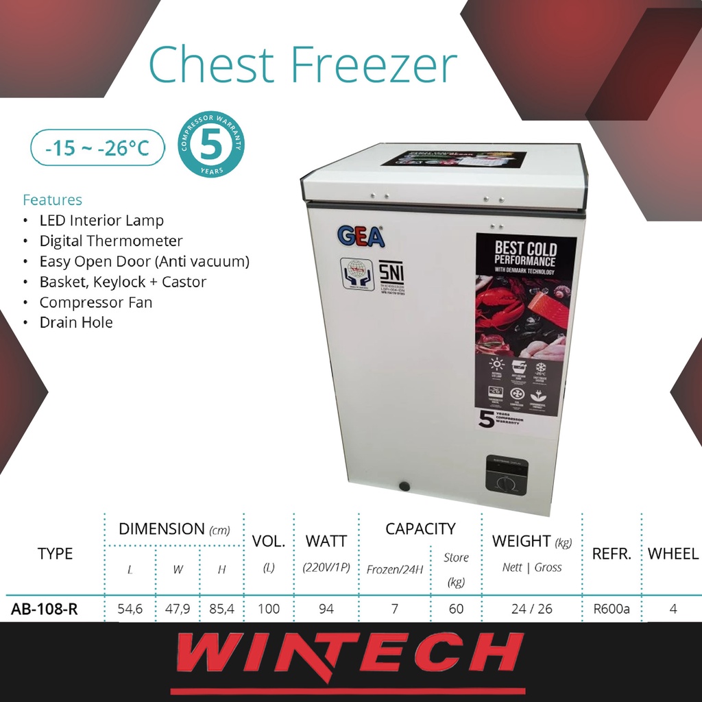 GEA AB-108-R Chest Freezer / Box Lemari Pembeku / Freezer Box 100 L