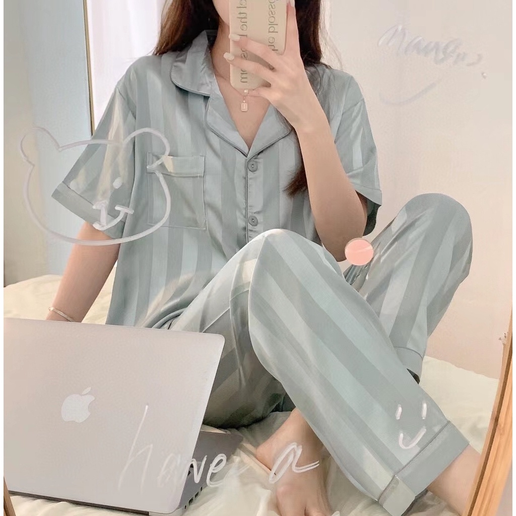 BAJU TIDUR PIYAMA SATIN IMPORT WANITA SATEN PREMIUM MURAH NYAMAN