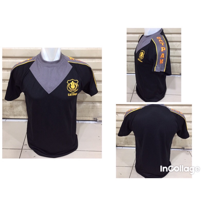 kaos satpam terbaru/kaos satpam kombinasi lengan pendek/kaos satpam  hitam kombinasi