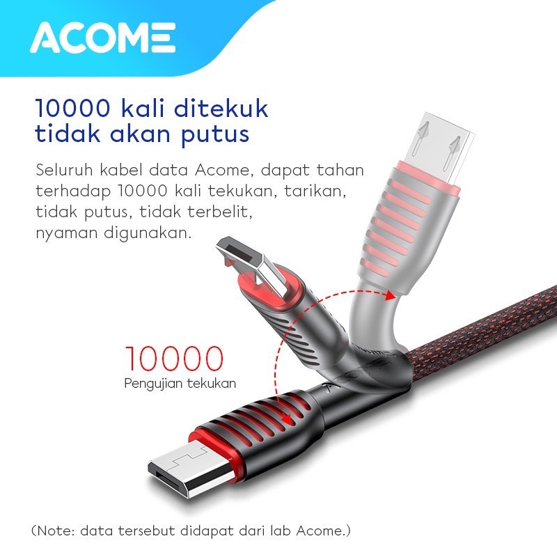 Kabel Data MICRO USB ACOME ASM010 Fast Charging 2.4A Garansi Resmi 1 Tahun