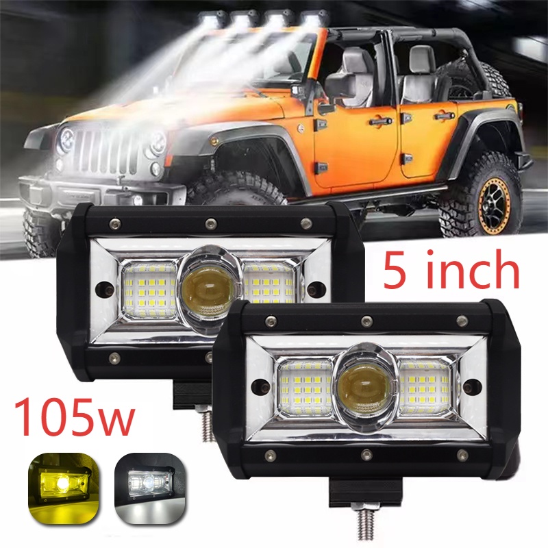 12v-24v/2pcs Lampu Kerja Led Super Terang 5 105w Untuk Mobil Jeep Truk Suv Atv Traktor Kapal Motor putih + cahaya kuning mode dua warna