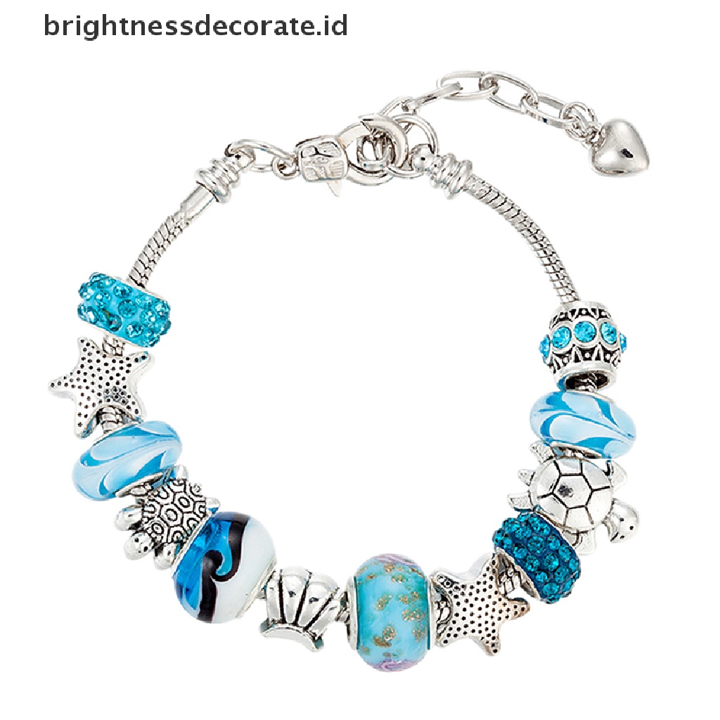 [Birth] Ocean Shell Biru Kristal Manik-Manik Rantai Bangle Gelang Wanita Gadis Pesona Perhiasan [ID]