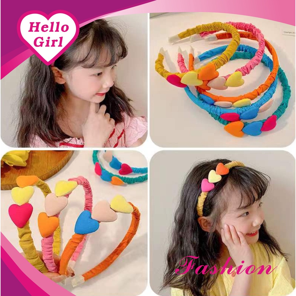 (Hello Girl)B58 Bando Scruncie Anak Perempuan Motif Love Gaya Korea Import