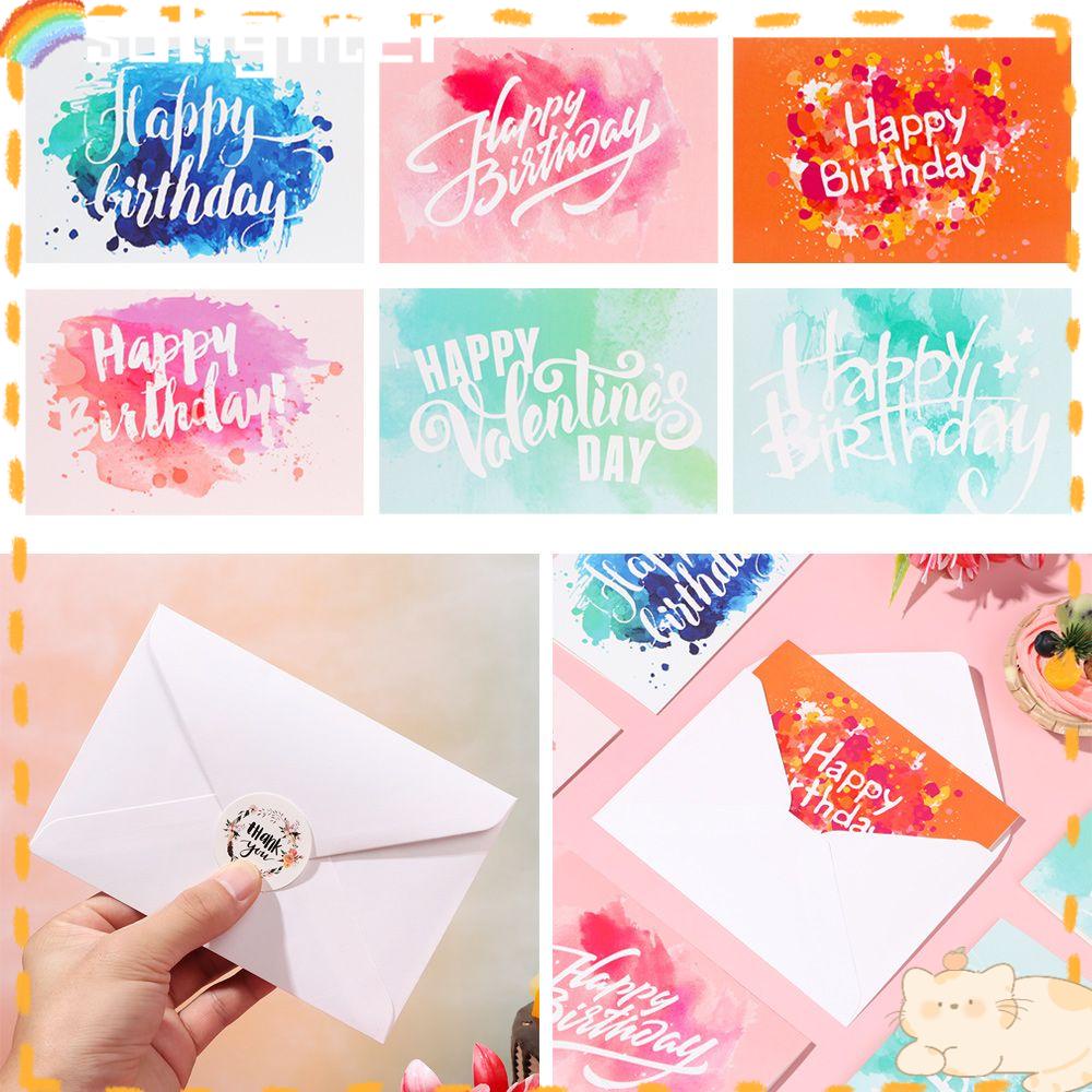 Solighter 6set Kartu Ucapan Thanks Card Gift Card Dengan Amplop Stiker Happy Birthday