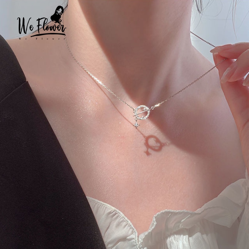 Kami Bunga Korea Bersinar Zirkon Bintang Bulan Liontin Kalung Untuk Wanita Gadis Elegan Kristal Planet Kalung Fashion Perak Tulang Selangka Rantai Perhiasan Hadiah