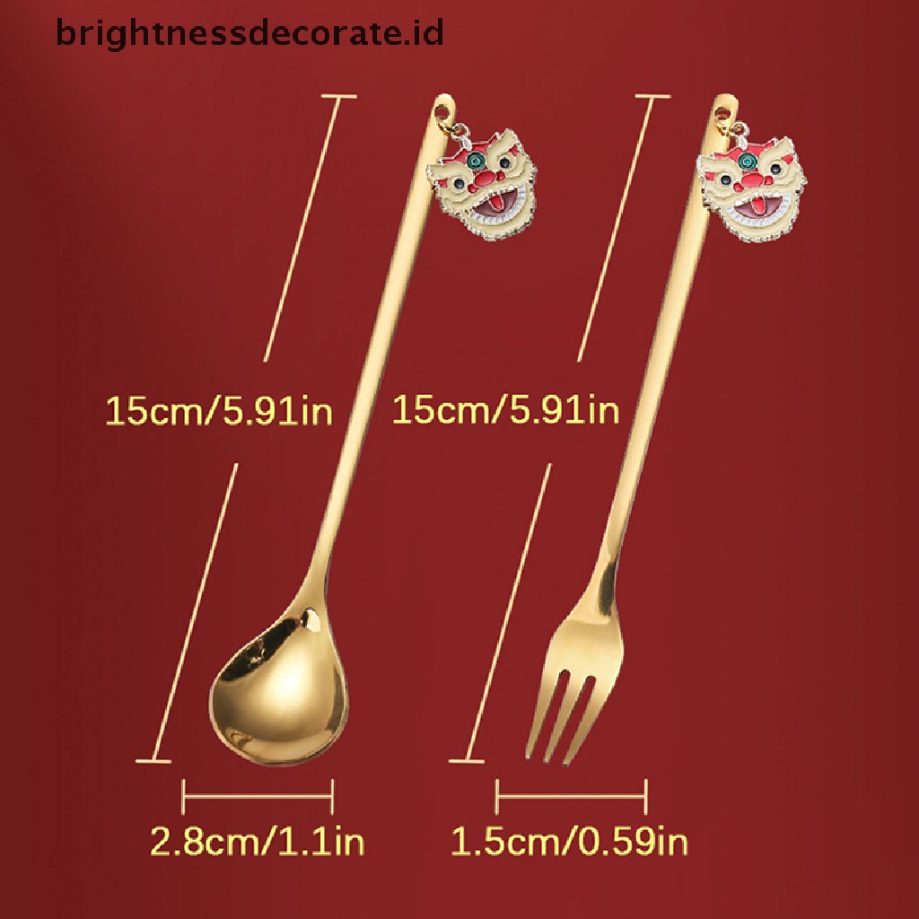[Birth] Tahun Baru Sendok Garpu Harimau Kucing Liontin304Stainless Steel Peralatan Makan Kue Kopi Dessert Sup Stirring Spoon Fork Kithchen Use [ID]