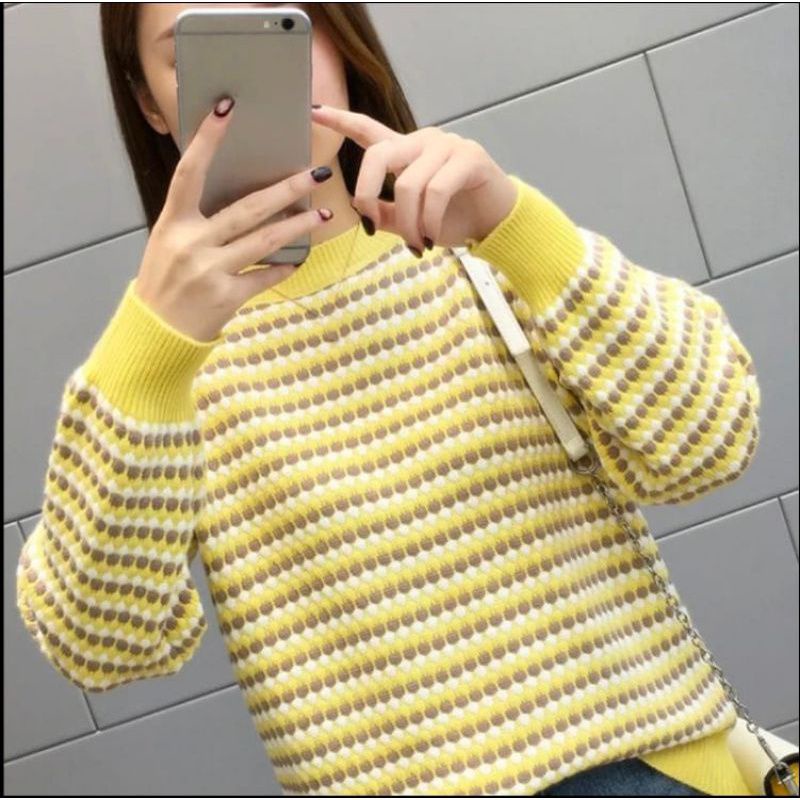 SWEATER NANAS STRIPE / SWEATER RAJUT WANITA / ATASAN WANITA RAJUT
