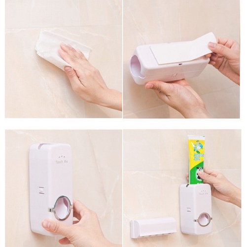 foreveryoung.co.id Set Rak Kamar Mandi Toothpaste Penjepit Brush Holder Organizer / Dispenser Odol Tempat Sikat Gigi