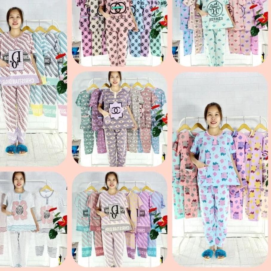 Depan1 Baju Tidur Dewasa Kaos Celana Panjang Tangan Pendek (CP) Bahan tebal.
