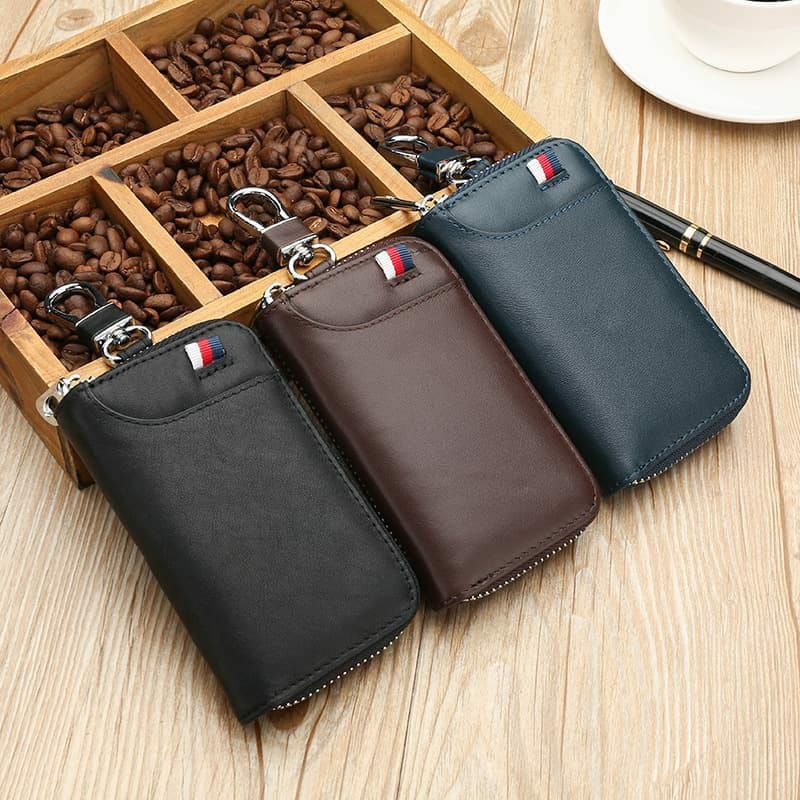 DOMPET STNK KUNCI MOBIL MOTOR KULIT ASLI IMPORT GANTUNGAN KUNCI MURAH RESLETING ZIPPER LEATHER - GK1