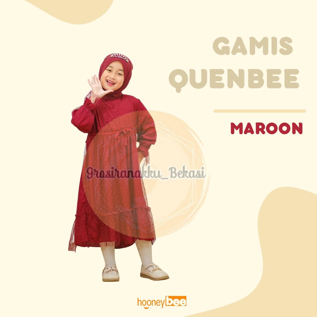 Gamis Anak Tile Quenbee Junior Honeybee Warna Maroon Size 2-10 Thn