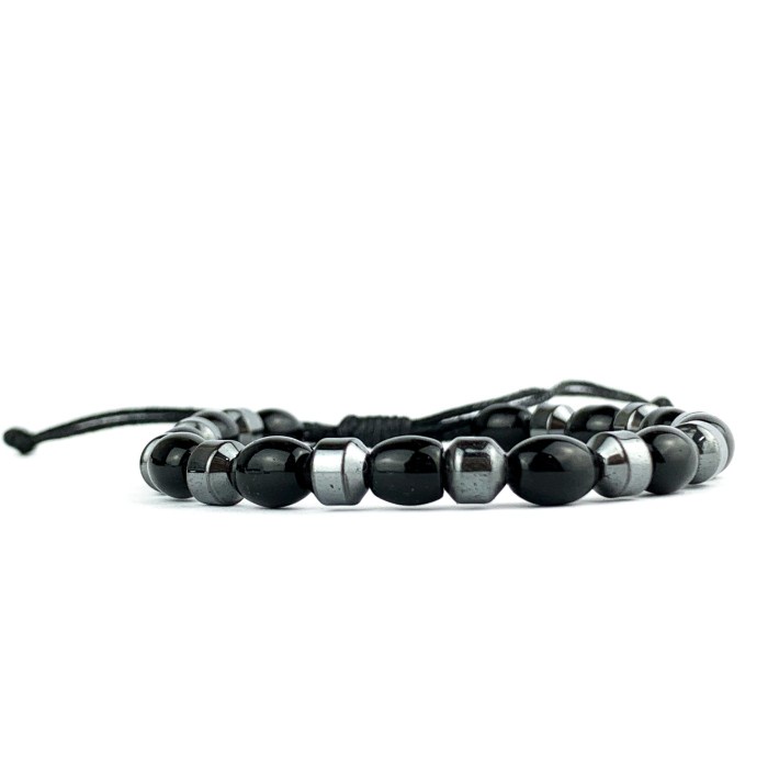 Gelang Batu Giok Hitam China Asli Tali Hitam Tabung 6mm Magnet G495