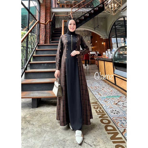 Amani Dress Pesta Mewah Gamis Lebaran Terbaru 2023 Gamis Abaya Hikmat Aswan Busui Mix Mote - Caramel