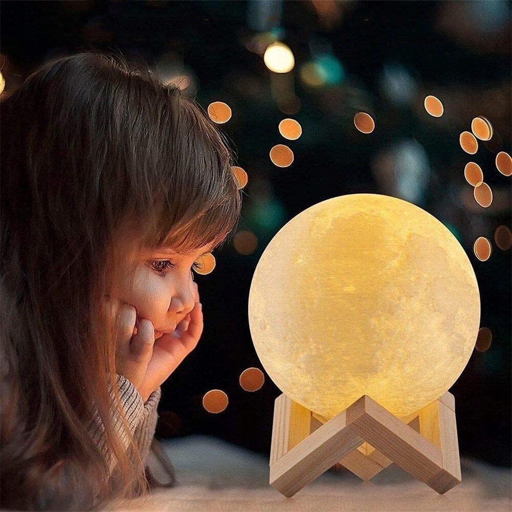 Lampu Tidur Bulan 3D Unik Dekorasi Kamar Minimalis LD312 Printed Moon Night Light Lamp - Lampu Meja Hias  12 Cm Berubah Warna Warni Untuk Kamar