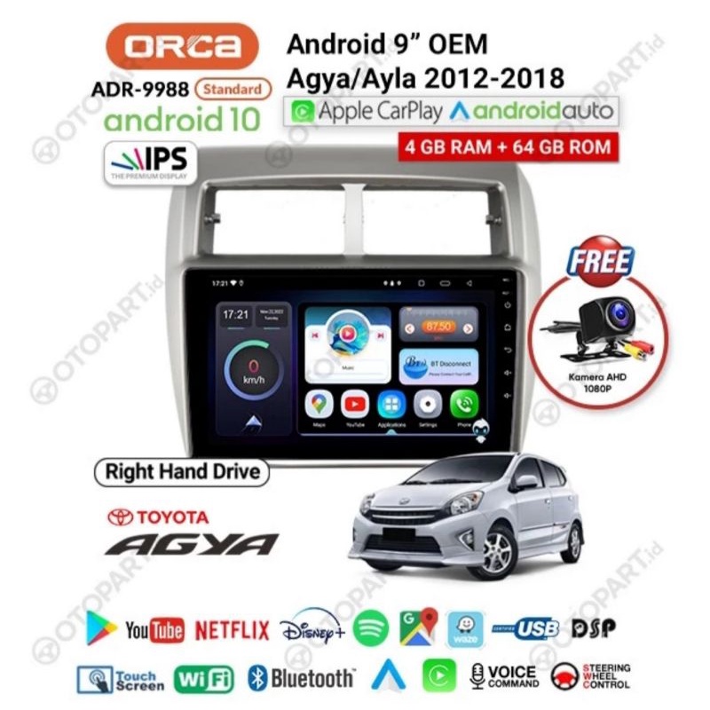 Head Unit Android ORCA TOYOTA AGYA ORCA ADR 9988 DSP VOICE COMAND ANDROID ORCA TERBARU