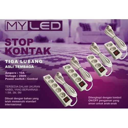 STOP KONTAK COLOKAN LISTRIK  LUBANG 2,3,4,5 MY LED