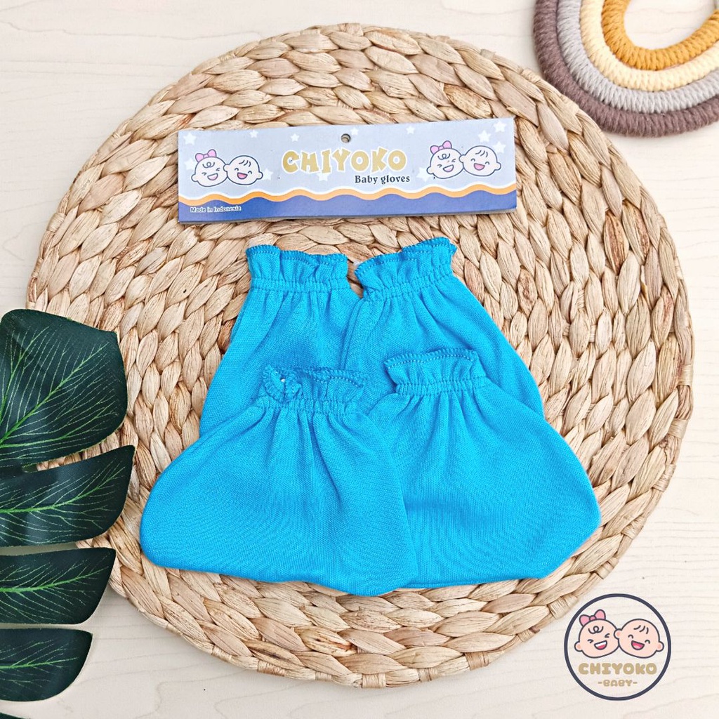 3 Set / 3 Bungkus Sarung Tangan Bayi Dan Sarung Kaki Bayi Serian BIRU Chiyoko Baby