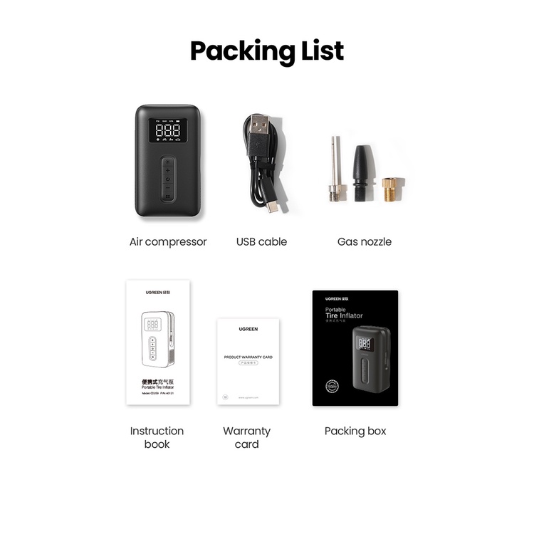 UGREEN Air Pump Inflator Electric Pompa Ban Mobil Sepeda Motor Pompa Angin Elektrik 40121