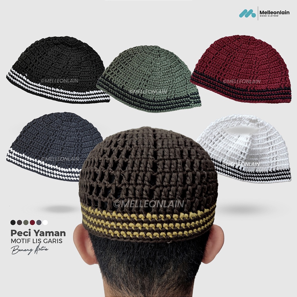 Peci Rajut Yaman Polos Lis Garis Saudi Lokal Kopiah Sulam Melleonlain Bukan Mikihat Pakol