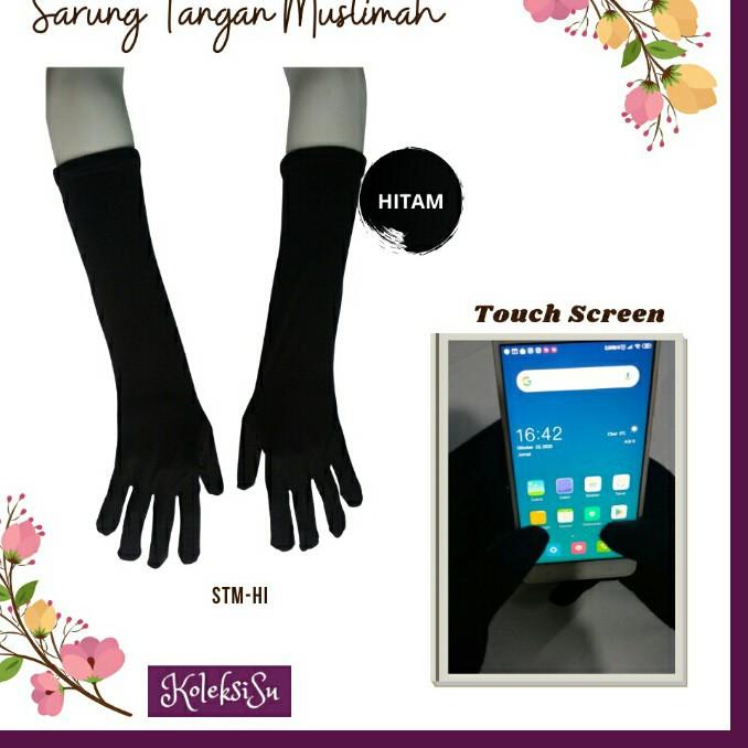 Depan1 Sarung/Manset Kaos Tangan Panjang Wanita Muslimah Touchscreen Panjang Syar'i Syari Full Jari