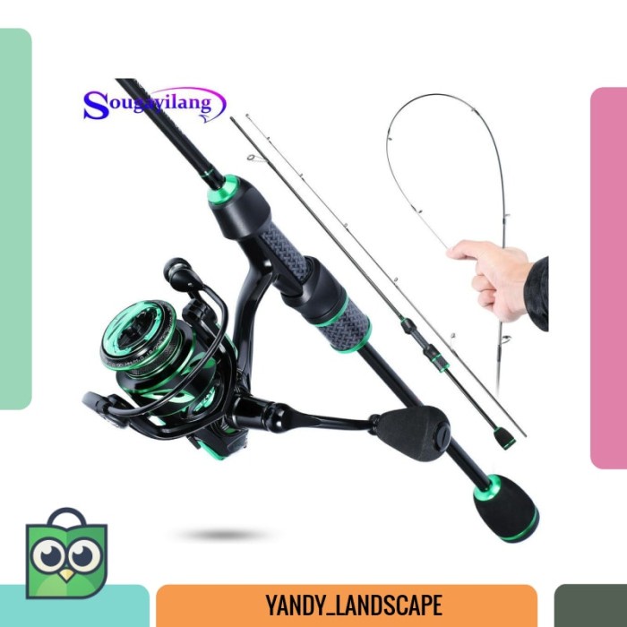 Pancing Sougayilang Set Joran Pancing 2 Bagian Bahan Serat Karbon Dengan Reel