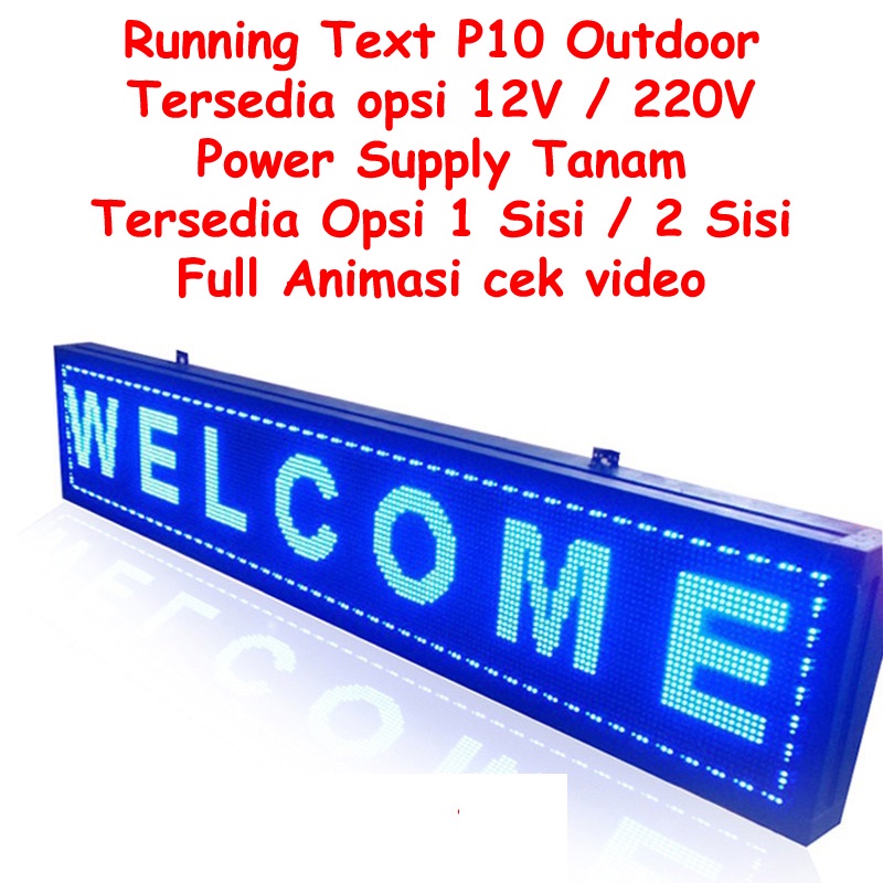 Running Led Text Merah Putih Hijau Biru Kuning P10 OUTDOOR size 16 32 48 64 96 128 160 192 12V 220V