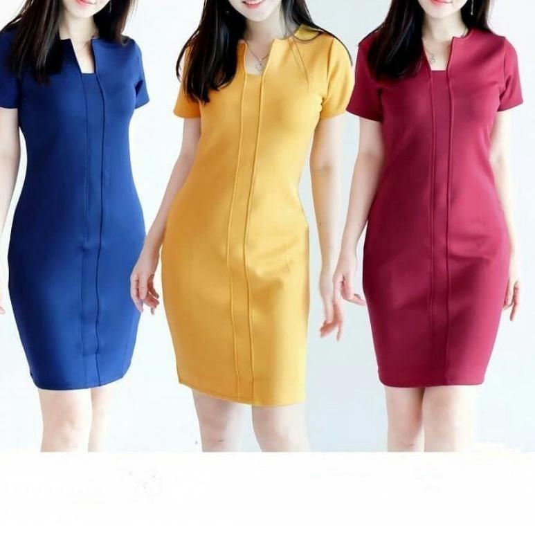 FANY DRESS MIDI KANTOR BAHAN SCUBA PREMIUM [DNK.12Ja23ž]