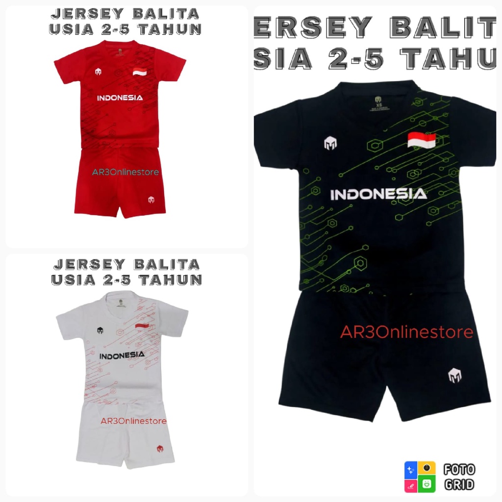 ( FREE SABLON NAMA ) Baju olahraga anak balita kaos bola futsal badminton bulutangkis tenis voli usia TK 2-5 tahun
