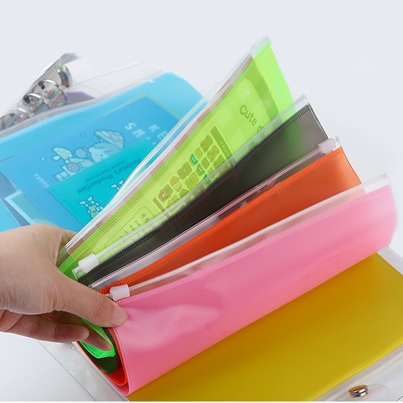 6/10pcs A6 Saku Zip Flipchart Binder Ritsleting Tas 6-cincin Lepas Tas PVC Folder Warna Persediaan Kantor Kantong Tahan Air