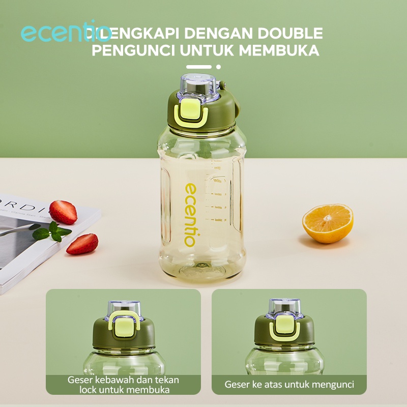 ecentio Botol Minum 1000ml Dan Sedotan Besar Botol Air Minum Sport Anti Bocor Botol Olahraga Tempat Minum BPA Free