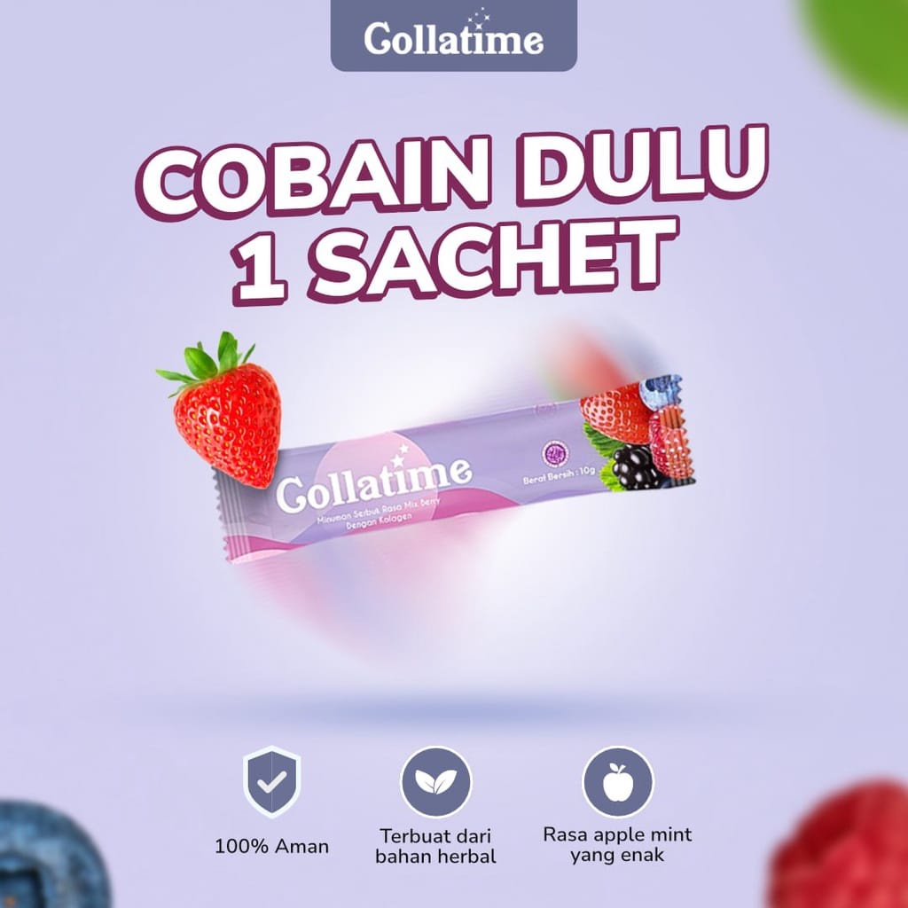 ( 1 saset ) Collatime Collagen drink Mixberry . Suplemen tubuh kaya manfaat. dengan vitamin mineral 