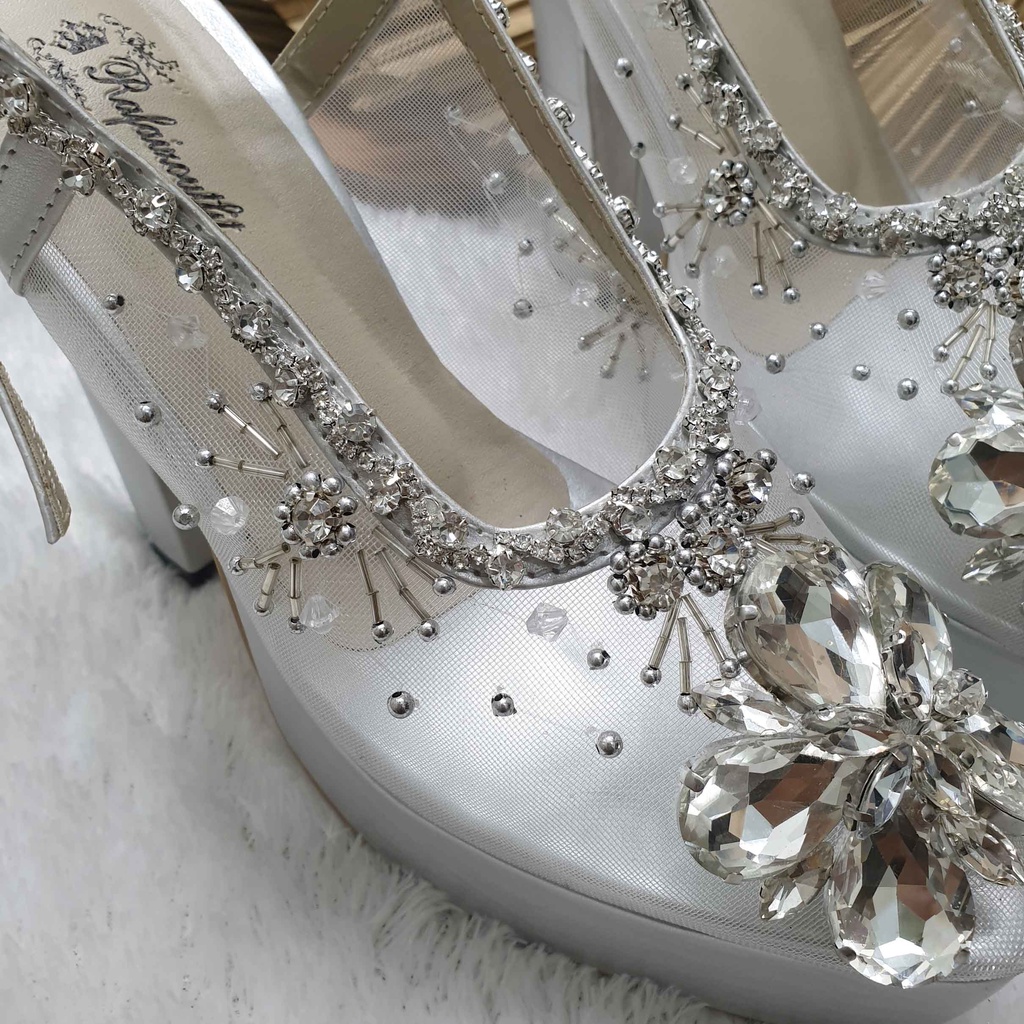 Sepatu wedding pesta cantik khansa silver payet mewah hal 12cm