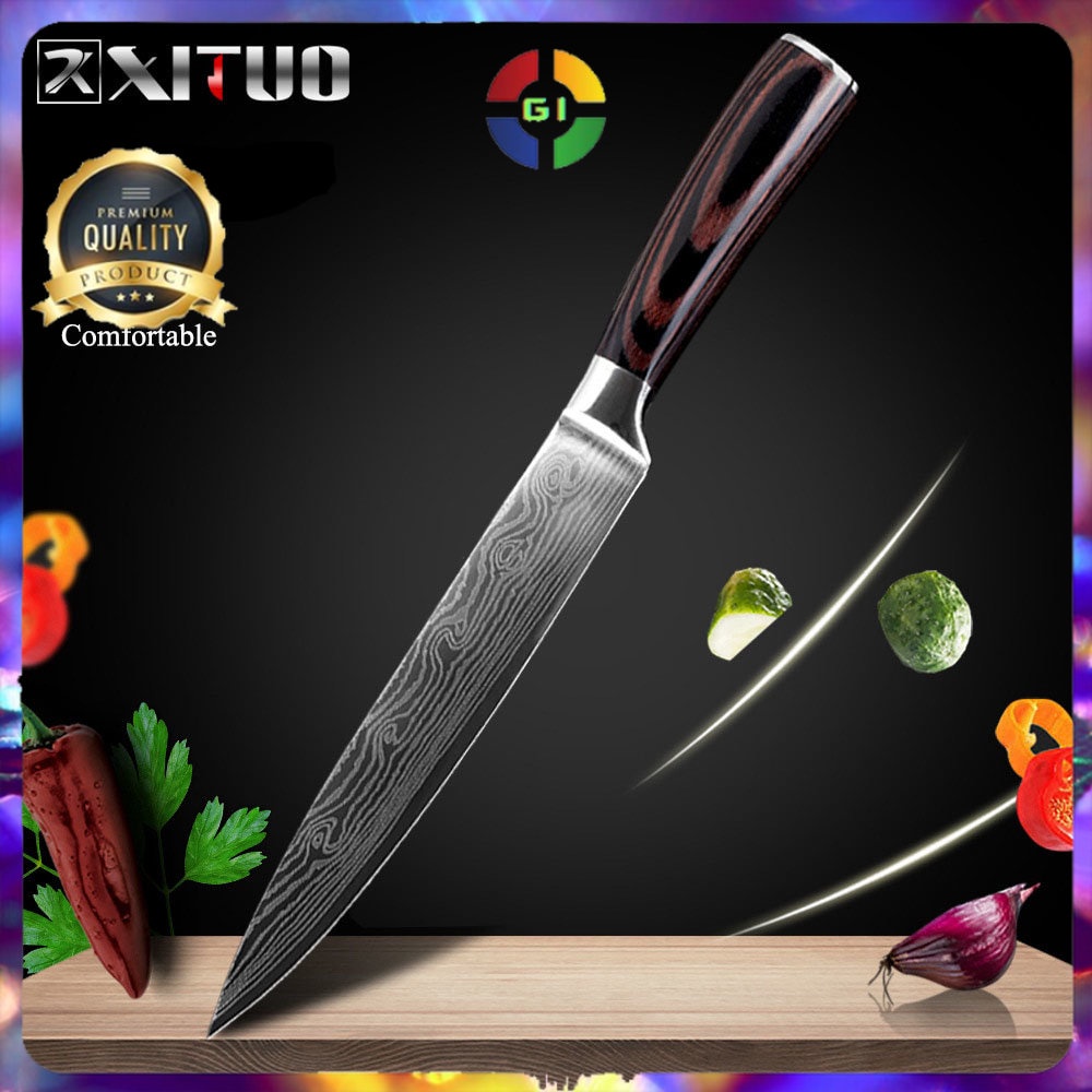 Pisau Dapur Chef Damascus Pattern 5 Inch Slicing Knife Stainless