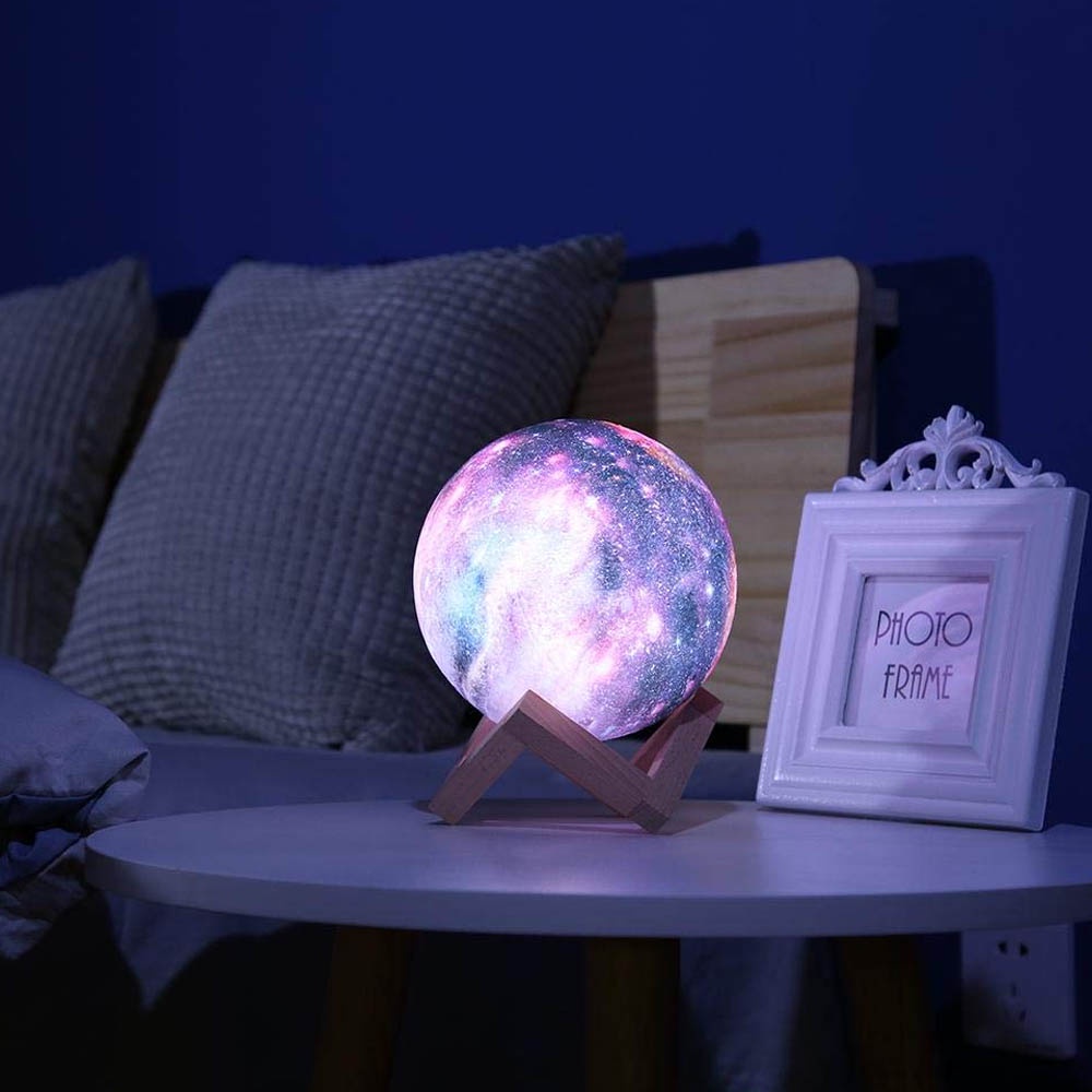 Lampu Tidur Bulan 3D 12 Cm Unik Dekorasi Kamar Minimalis Printed Moon Night Light Lamp LD312 - Lampu Meja Berubah Warna Warni Untuk Kamar Random