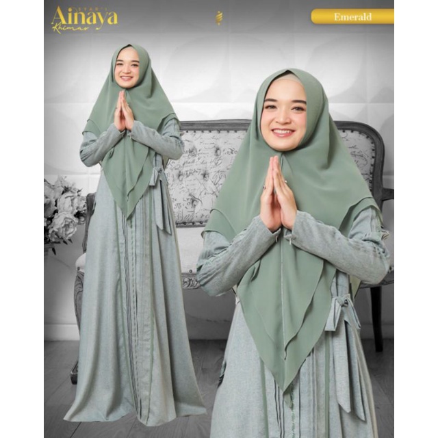 SET GAMIS SYARI AINAYA EMERALD ORIGINAL INAYA INAYALESY FASHION DRESS BAJU BUSANA MUSLIM WANITA DEWA