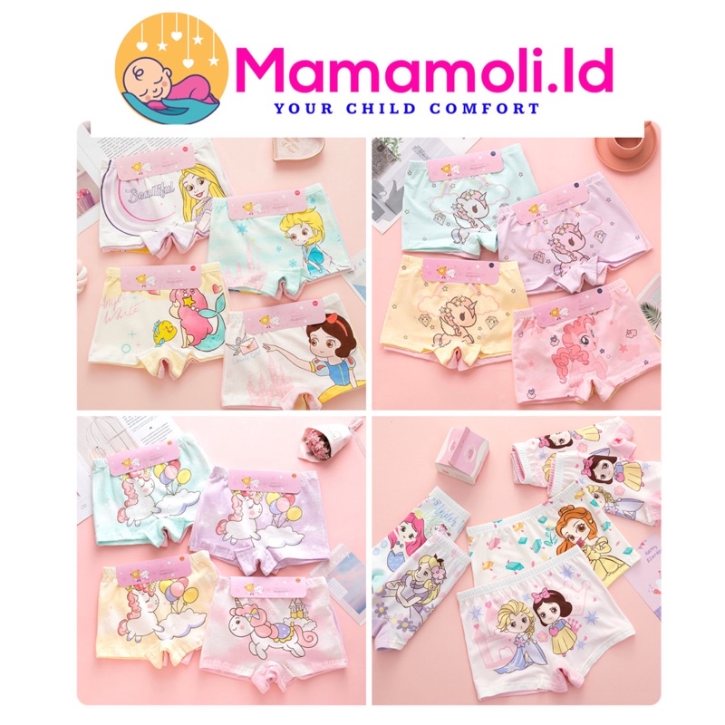 Celana Dalam Anak Perempuan Princess 2 IN 1/ Stella Lou/ Snow White Import  Boxer Segitiga/  Kolor Anak Perempuan/ CD Anak Perempuan / Sempak Anak Cewek /Kancut Anak Cewek