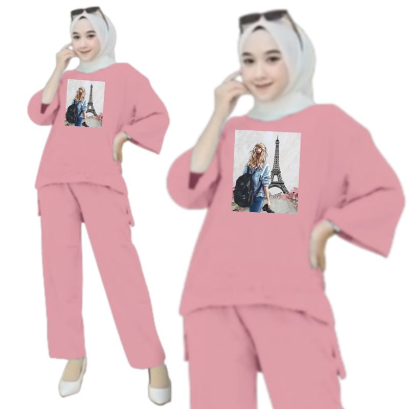 Setelan Kaos Wanita Dewasa Oversize Ld 130 cm Terbaru 2023 Viral Gambar DTF Bahan Kaos Babyterry Tangan 3/4 dan Celana Panjang One Set Wanita Dewasa Jumbo Kekinian Atasan Baju Wanita Dewasa Big Size Stelan Baju Wanita Santai Cewek Paris