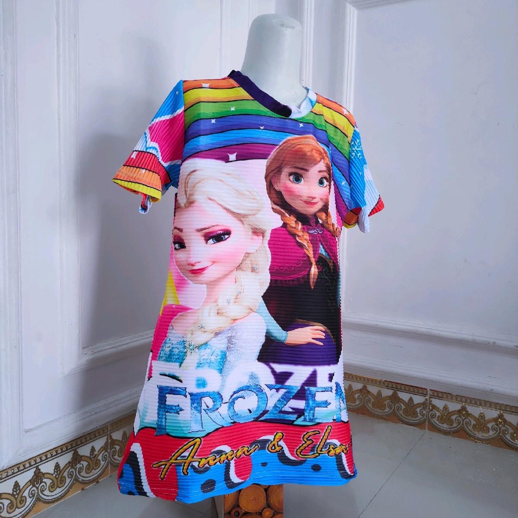 Dress TURUN NAIK FROZEN anak 2 3 4 5 6 7 8 tahun cewek perempuan baju viral anak mentul mantul ( DRE