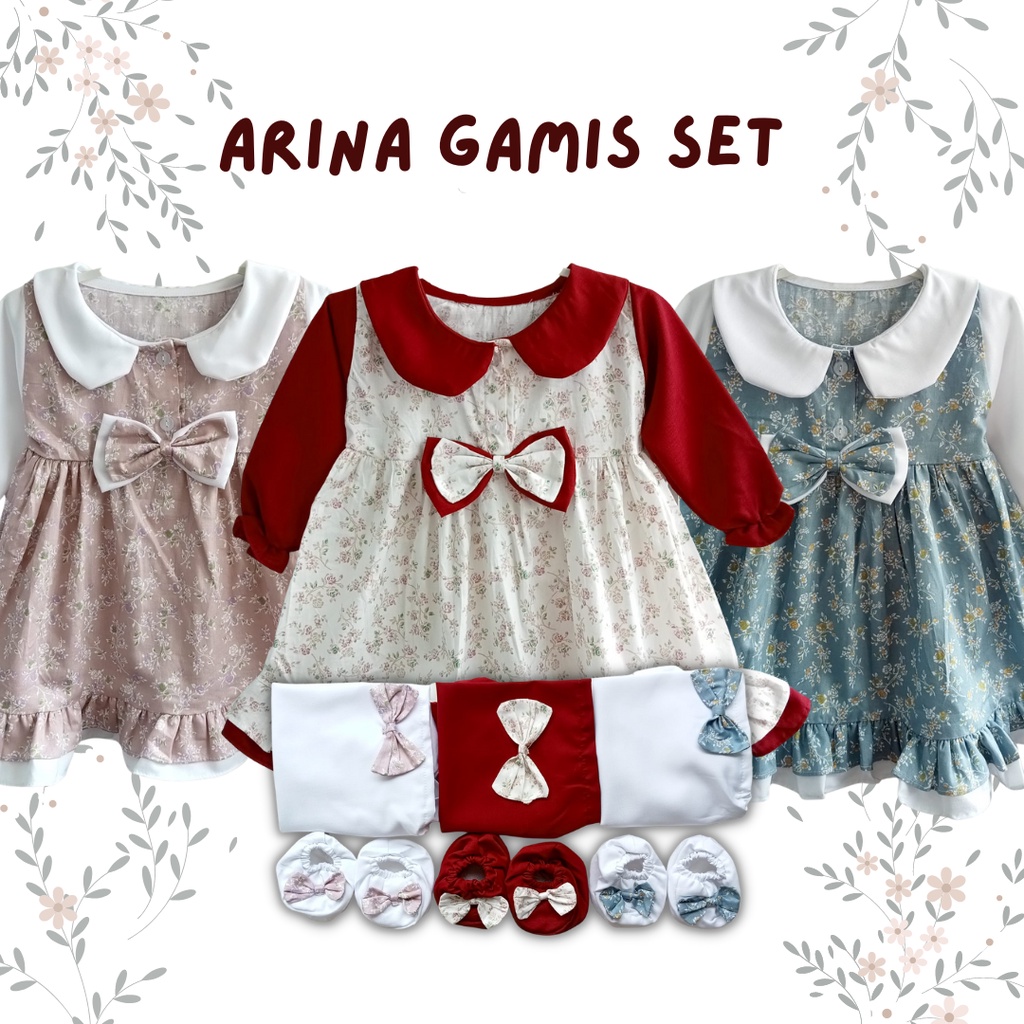 dress muslim balita gamis anak perempuan balita baby bayi arina gamis set (free sepatu dan hijab)