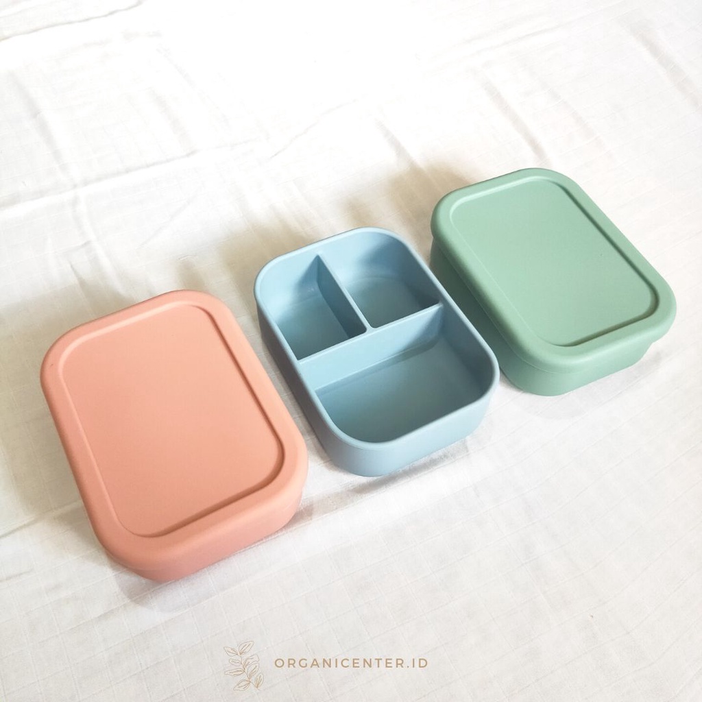 Premium Silicone Lunch Box Bento Silicon Tiga Sekat Kotak Tempat Makan Silikon Pastel Bekal Anak Makan Anti Tumpah Anti Bocor Rectangle Bayi Mpasi Penyimpanan Makanan Food Container