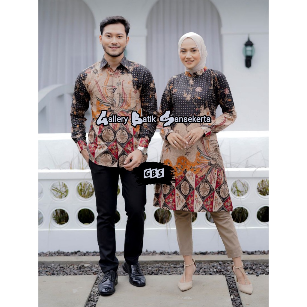 Set Baju Batik Couple Modern Pasangan Kemeja &amp; Tunik Seragam Kerja Kantor M L XL XXL Jumbo