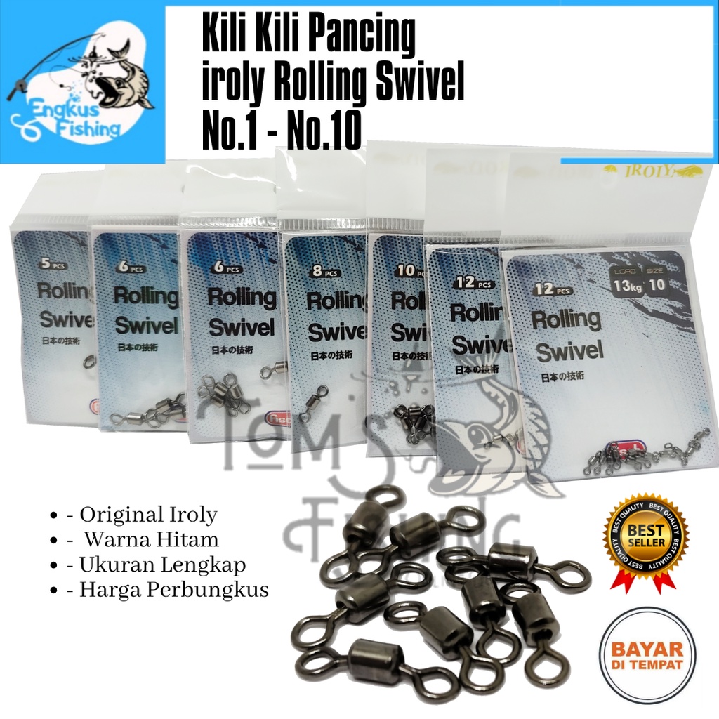 Kili Kili Pancing Iroly Fisch Rolling Swivel No.1 - No.10 (Hitam) Murah - Engkus Fishing