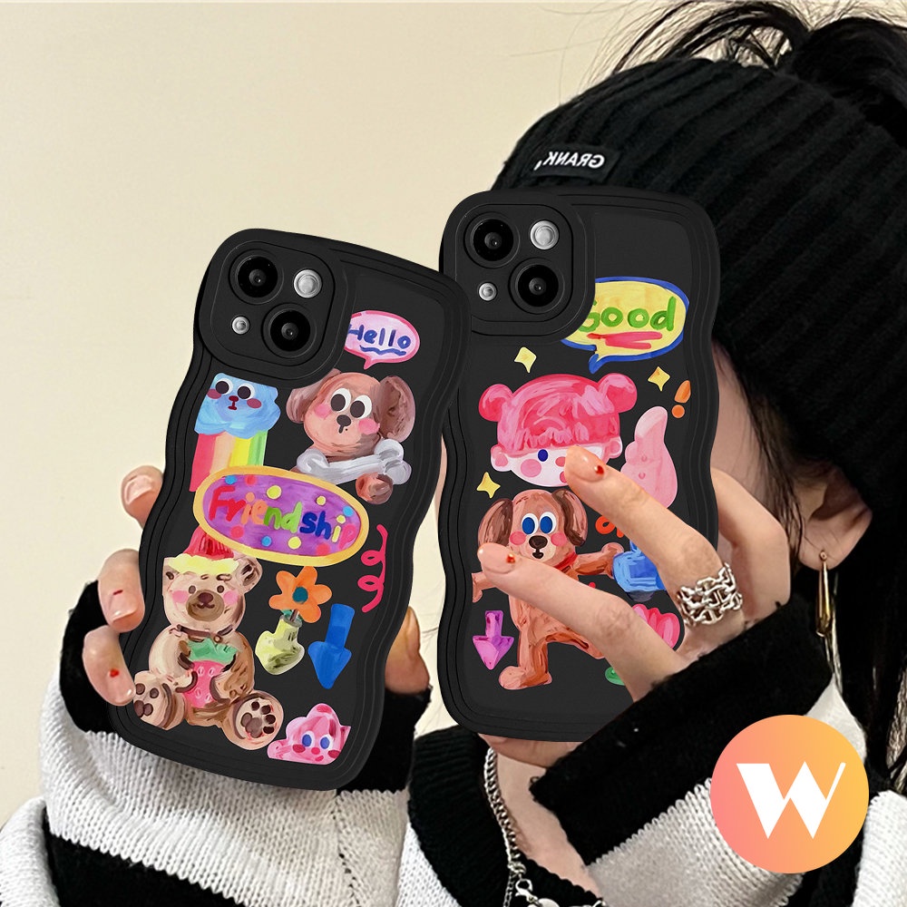 Case Puppy Beruang Lucu OPPO A17 A15 A95 A96 A16 A53 A74 A5s A3s A12 A76 A5 A9 A77 A1k A55 A77s A54 A16K A57 A16s A7 A17K A52 Reno 7Z 8Z 6 7 8 Bunga Soft Tpu Wavy Edge Sarung Hp