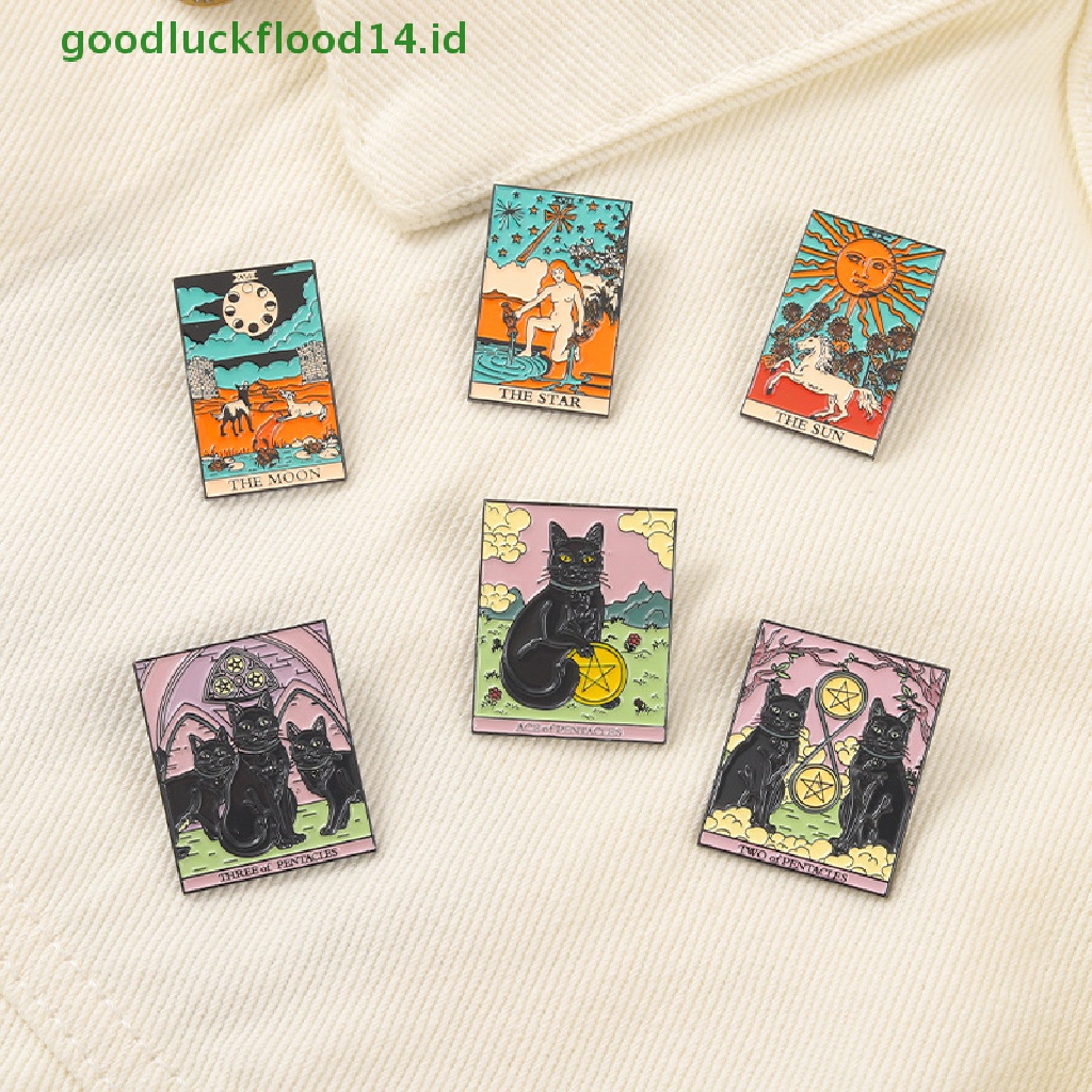 [GOOGFOUR] Kartu Tarot Kreatif Tetesan Minyak Bros Pin Kucing Hitam Denim Tas Hadiah Pakaian Decor [TOP]