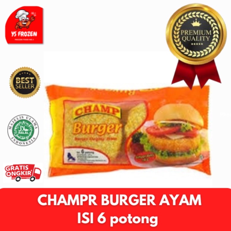 

CHAMP BURGER AYAM isi 6 potong / Burger ayam champ / Frozen Food / YS Frozen Food / Frozen Food Palembang