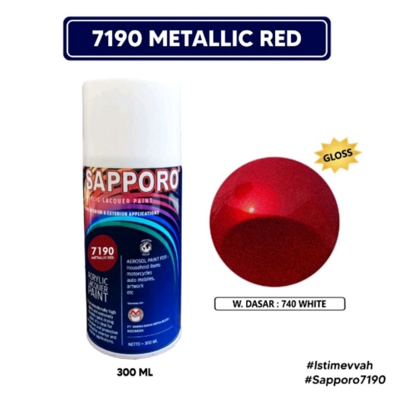 7190 Metallic Red SAPPORO 300ml Merah Metalic Metalik Cat Semprot Saporo Spray Paint Motor Pilok Pil