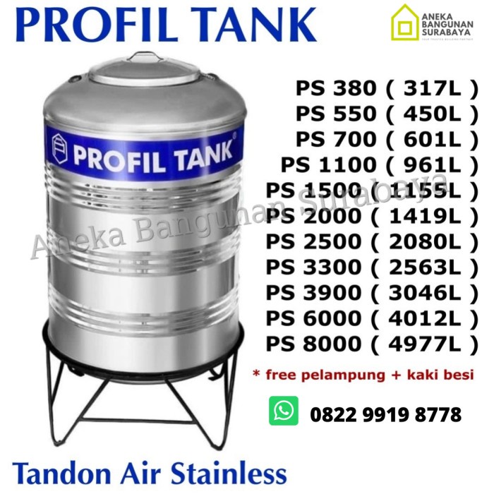 Toren Tandon Air Profil Tank Stainless Toren Air Berbagai Ukuran